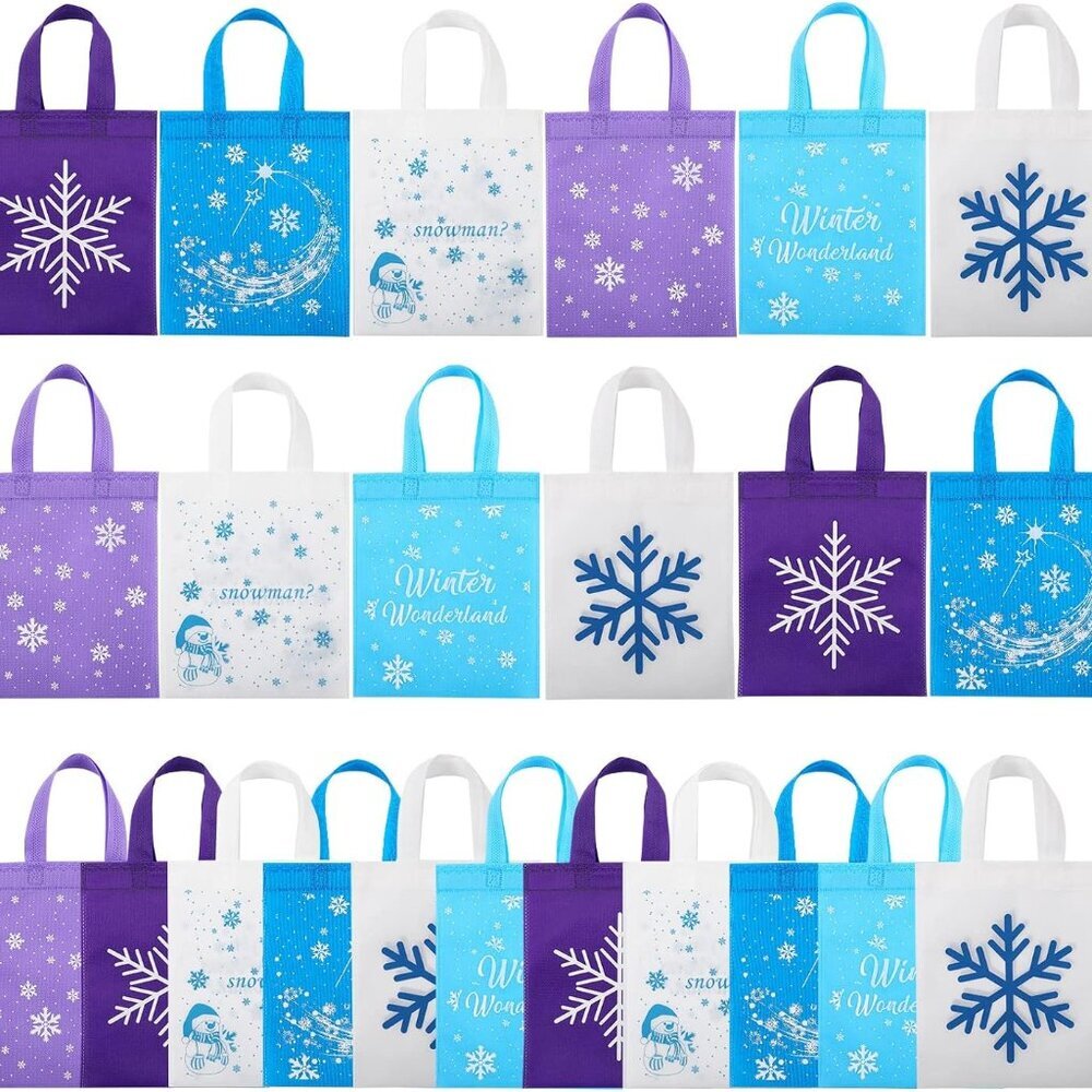 24 Pcs Snowflake Goodie Bags Party Favors Gift Non Woven Reusable Bags Winter Bi